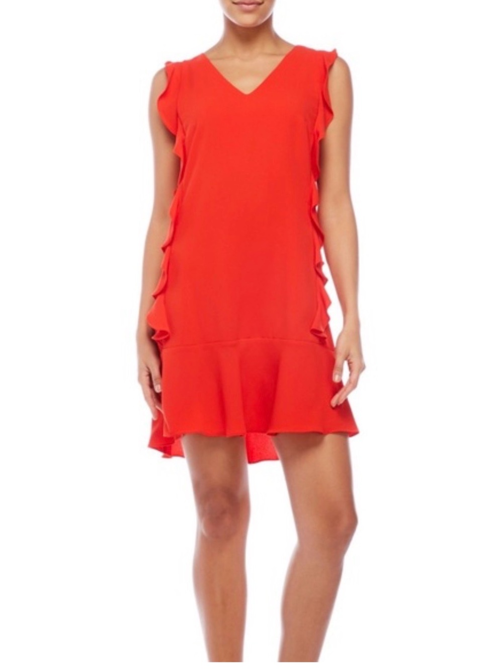 CeCe Red V-Neck Ruffle Shift Dress size 6